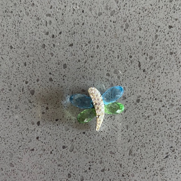 Blue and Green sterling silver Swarovski crystal Dragonfly pendant stamped 925 - Picture 1 of 5
